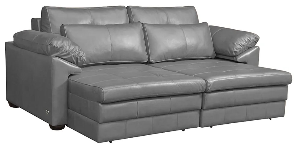 Sofá Decorativo Piece Bipartido Retrátil Sala de Estar 215cm Couro Cinza G58 - Gran Belo