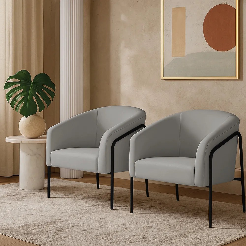 Poltrona Sala Industrial Alta Preto Kit 2 Stella Suede D03 - D'Rossi - Cinza