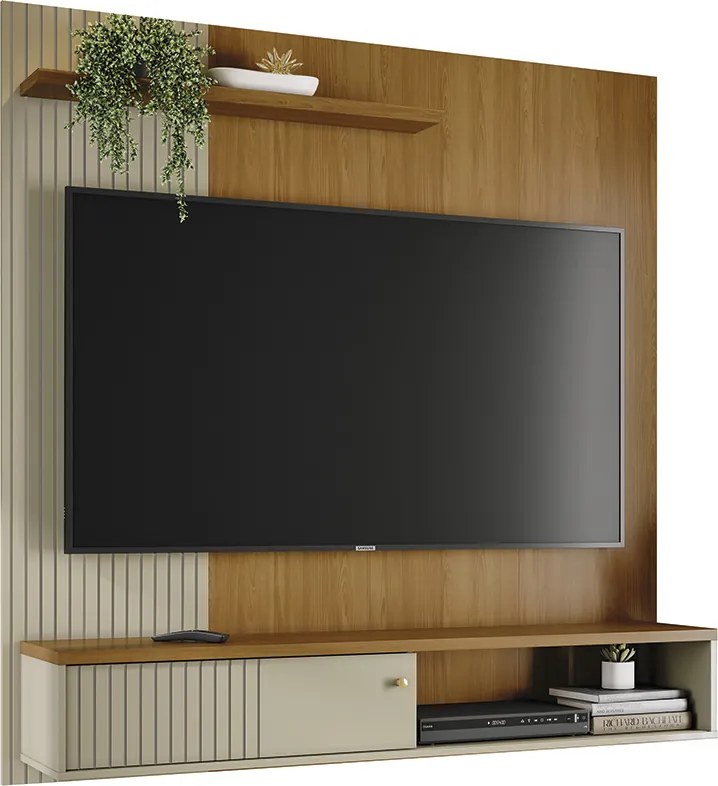 Painel TV 65 Pol 161cm Bancada Suspensa para Sala Dorema Cumaru/Opala M20 - D'Rossi
