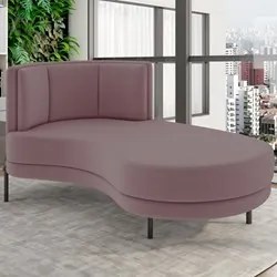 Chaise Longue Divã 164cm Braço Esquerdo Logus D06 Veludo Rosê - Mpozen