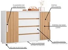 Cômoda Sapateira para Quarto 150cm 2 Portas 4 Gavetas Flex Eve A02 Bra