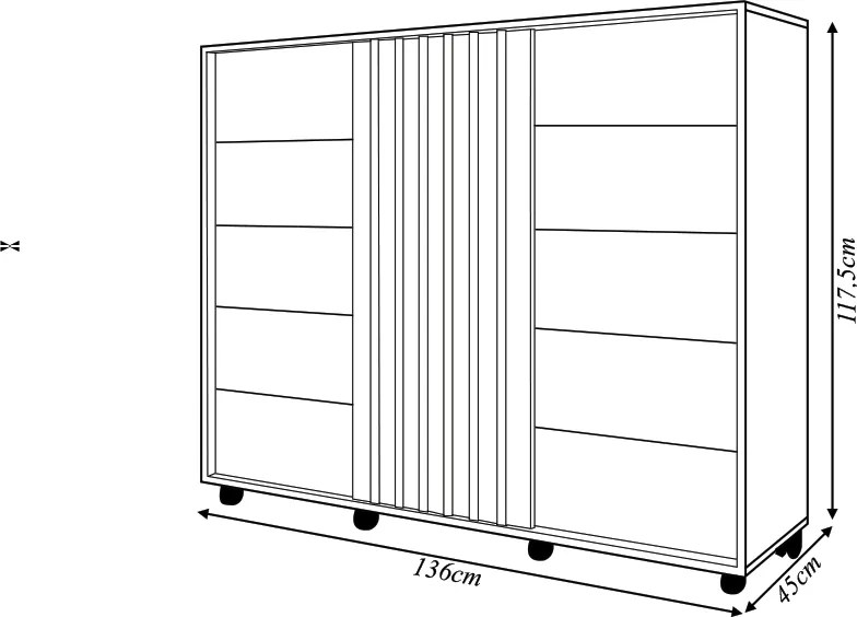 Cômoda Ripado Tulia 136cm 2 Portas 5 Gavetas MDP Buriti/Fendi G11 - Gran Belo