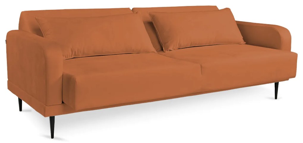 Sofá Cama 03 Lugares Angel Veludo Pés Tabaco - D'Rossi - Ferrugem