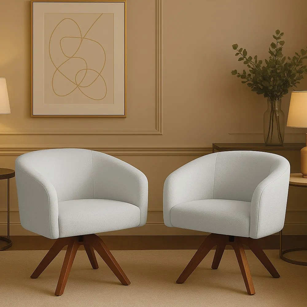 Poltrona Sala Base Giratória Madeira Kit 2 Arielle Bouclê Cinza D03 - D'Rossi