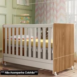 Berço Americano Mini Cama Com Rodízios Charme Z49 Nature/Branco - Mpoz