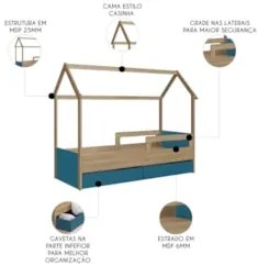 Cama Infantil Casinha Com 2 Gavetas Infix C06 Aveiro/Azul - Mpozenato