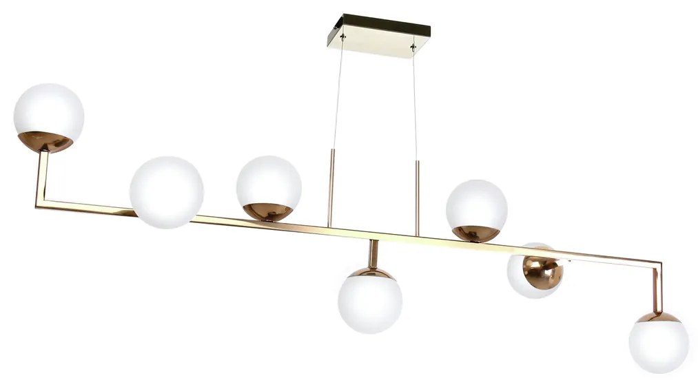 Pendente Retangular 130X36X42Cm Metal E Vidro 7 X G9 Globo Ø12Cm | Old... (CHAMPANHE / DOURADO BRILHO, FOSCO)