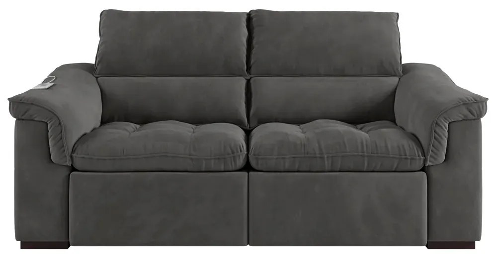 Sofá 2 Lugares 219cm Retrátil e Reclinável Com USB Next Veludo Grafite G46 - Gran Belo