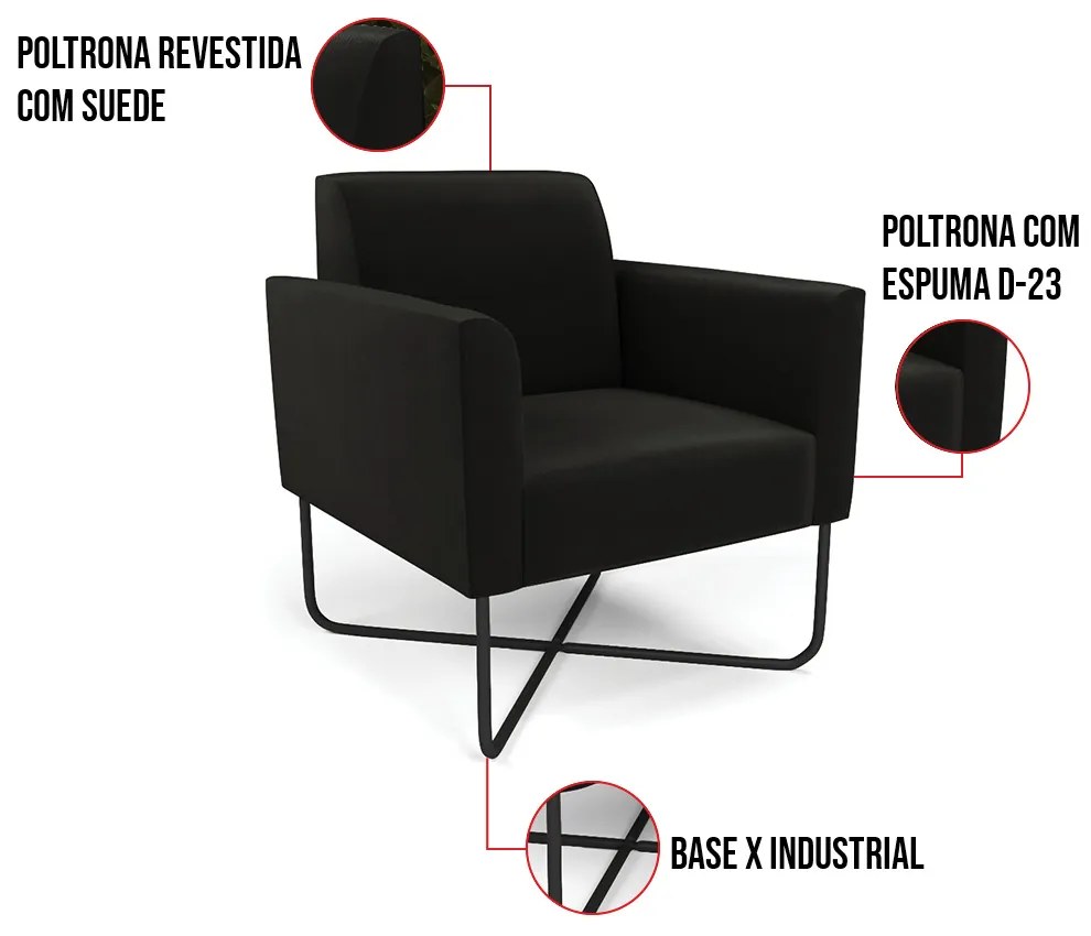 Poltrona Base X Industrial Preto Marisa Suede - Preto