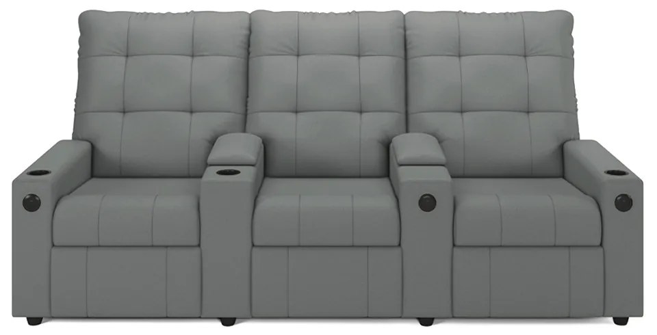 Poltrona do Papai Reclinável Sala de Cinema Movie 3 Lugares Manual Baú USB PU Cinza