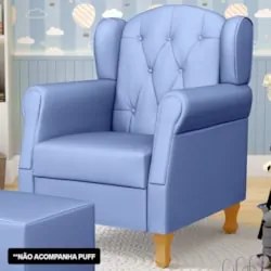 Kit 02 Poltronas de Amamentação Pés Madeira Lucy Z39 Sintético Azul -