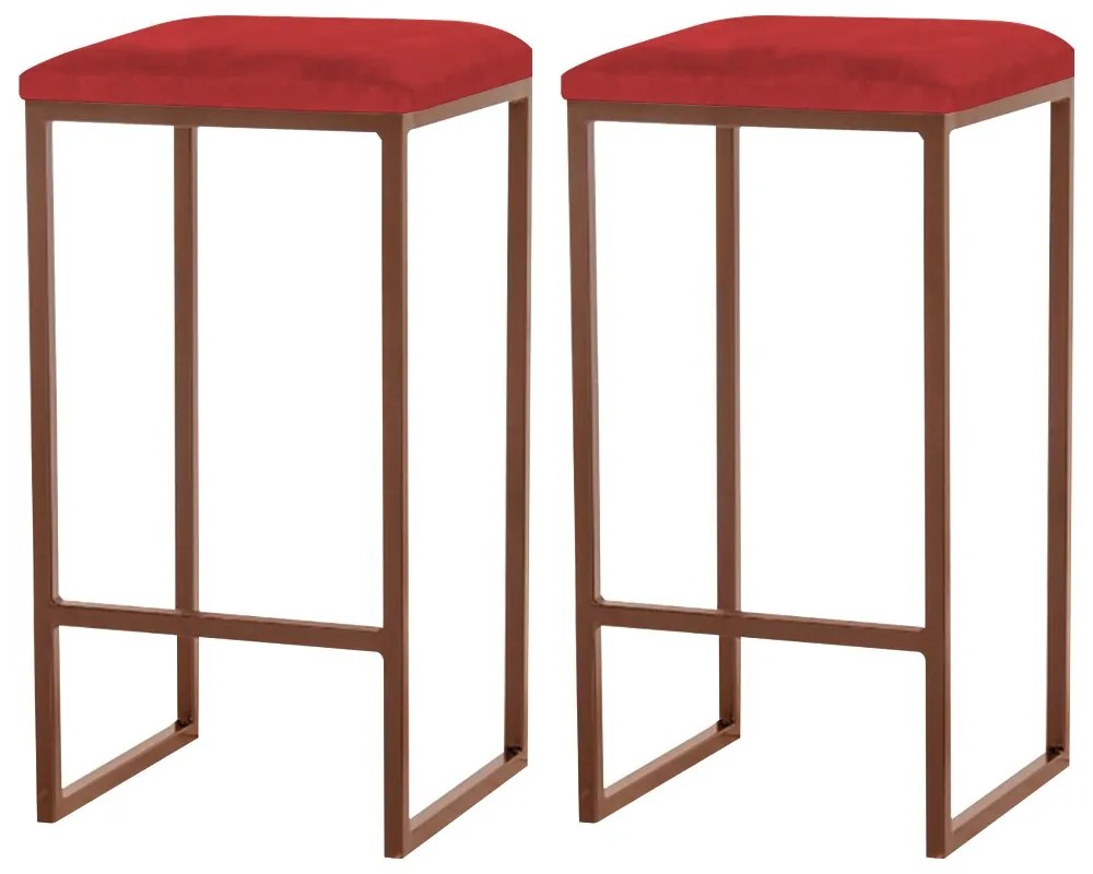 Kit 2 Banqueta Decorativa Billie Base Bronze Veludo Vermelho G41 - Gran Belo