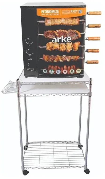 Carrinho para Churrasco Churrasqueira Aço Aramado com Rodinhas
