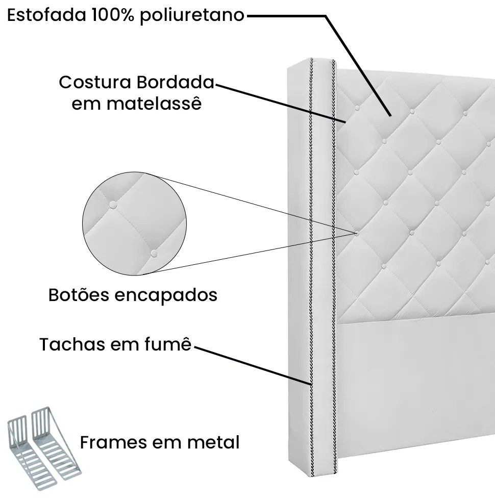 Cabeceira Cama Box Casal King 195cm Vicenza Corano Branco - Sheep Estofados - Branco