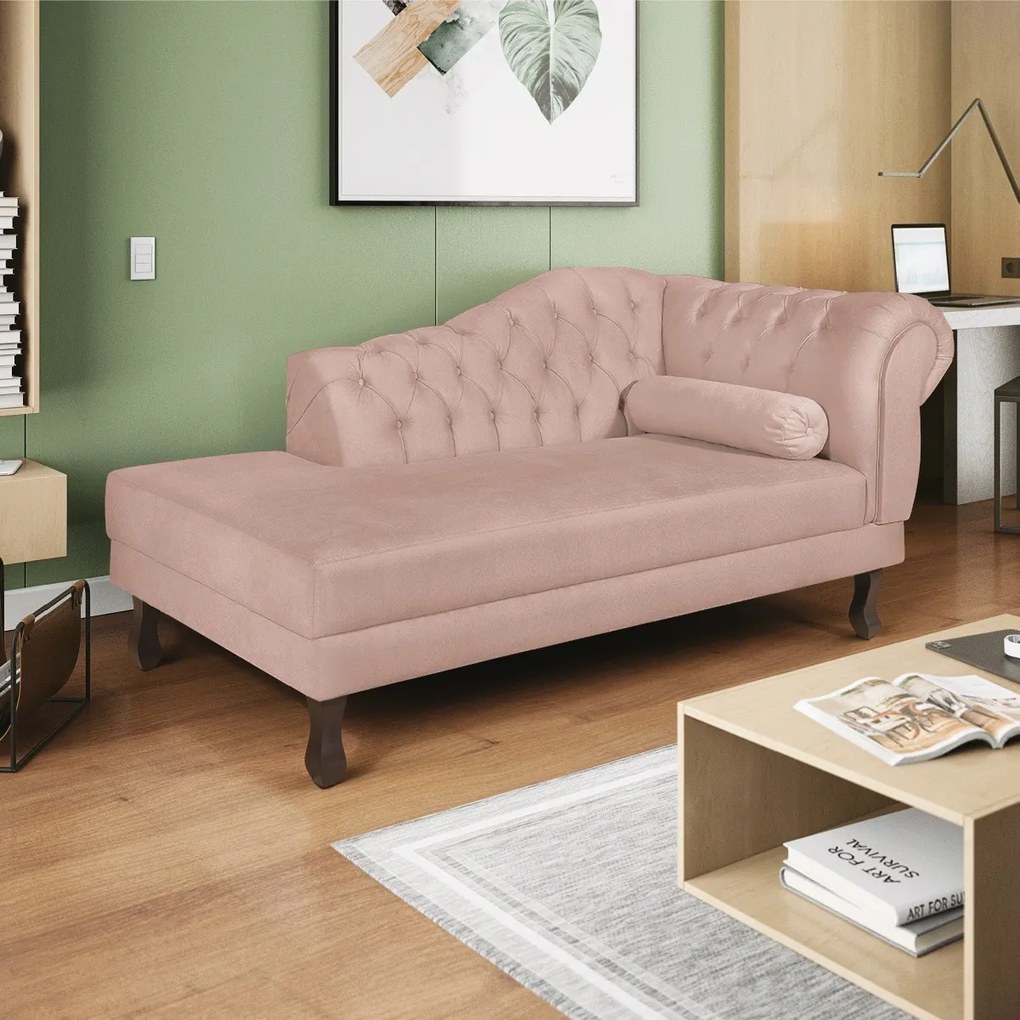 Recamier Diana 160cm Lado Esquerdo Suede Rosê - ADJ Decor