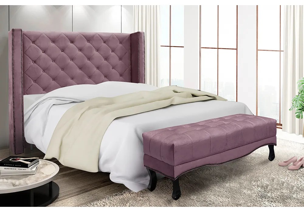 Cabeceira Cama Box Casal 140cm e Recamier Vicenza Veludo S04 - D'Rossi - Uva