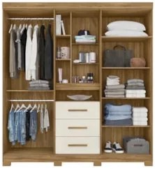 Guarda Roupa Casal 195cm Com Espelho Cieza Freijó/Off Z17    - Mpozena