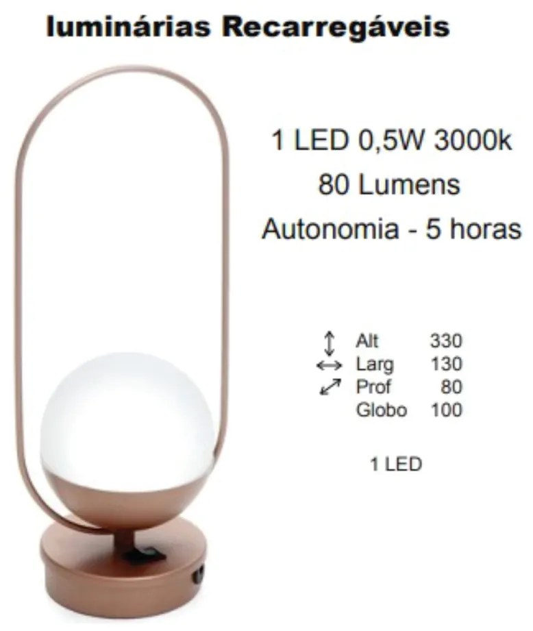 Abajur Freedon Esfera Alça 08X13X33Cm Globo Ø10Cm 1Xled 0,5W 3000K - O... (PRETO, FOSCO (Branco), 110V)
