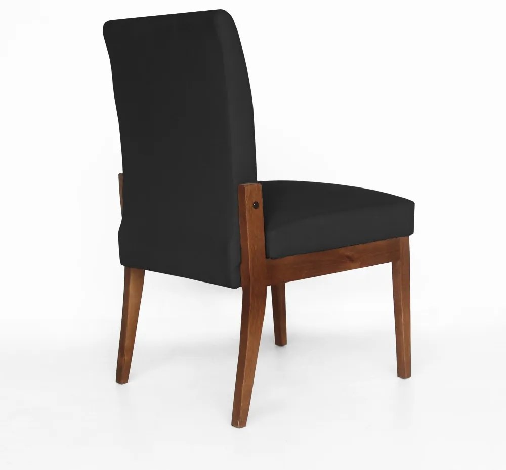 Cadeira De Jantar Aurora Base Madeira Maciça Estofada Suede Preto