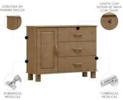 Cômoda Para Quarto 118cm 1 Porta 3 Gavetas Renzo Freijó F07 - Mpozenat