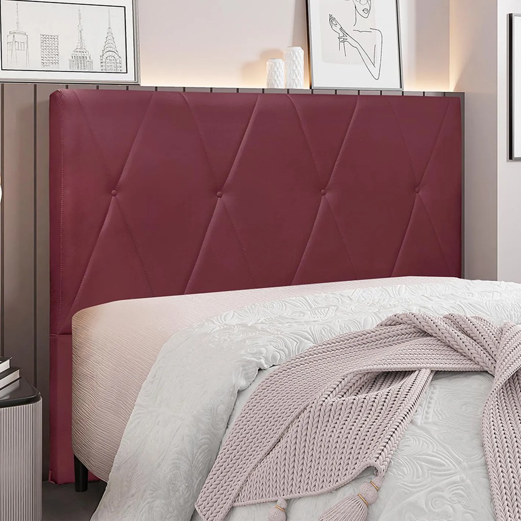 Cabeceira Decorativa Casal 1,40M Yves Veludo Vinho G63 - Gran Belo