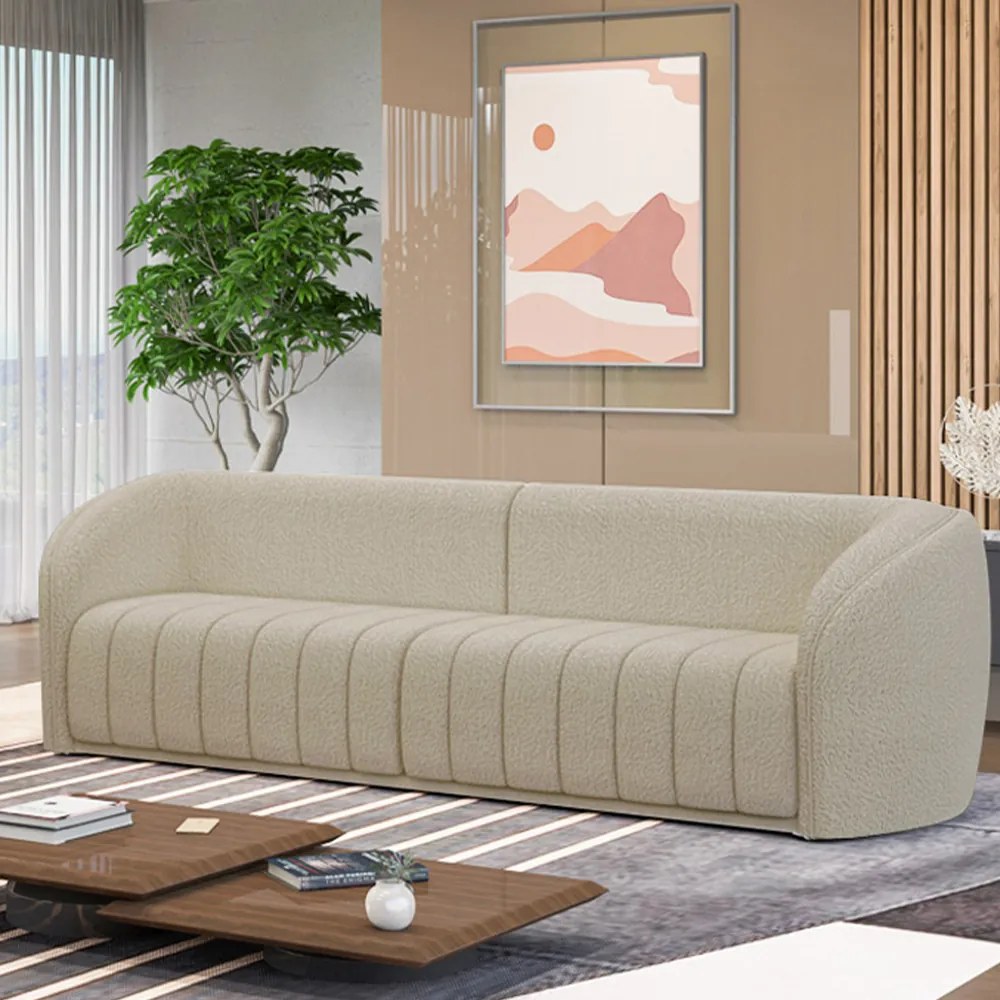 Sofá Decorativo Sala de Estar 332cm Adam 4 Lugares Boucle Bege G45 - Gran Belo
