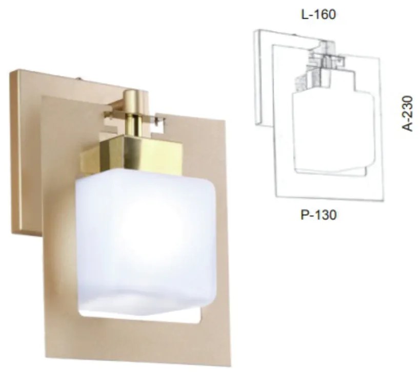 Arandela Vidro Quadrado Corte Laiser 16X13X23Cm Metal E Cubo Vidro 09X... (DOURADO FOSCO, FOSCO (BRANCO))