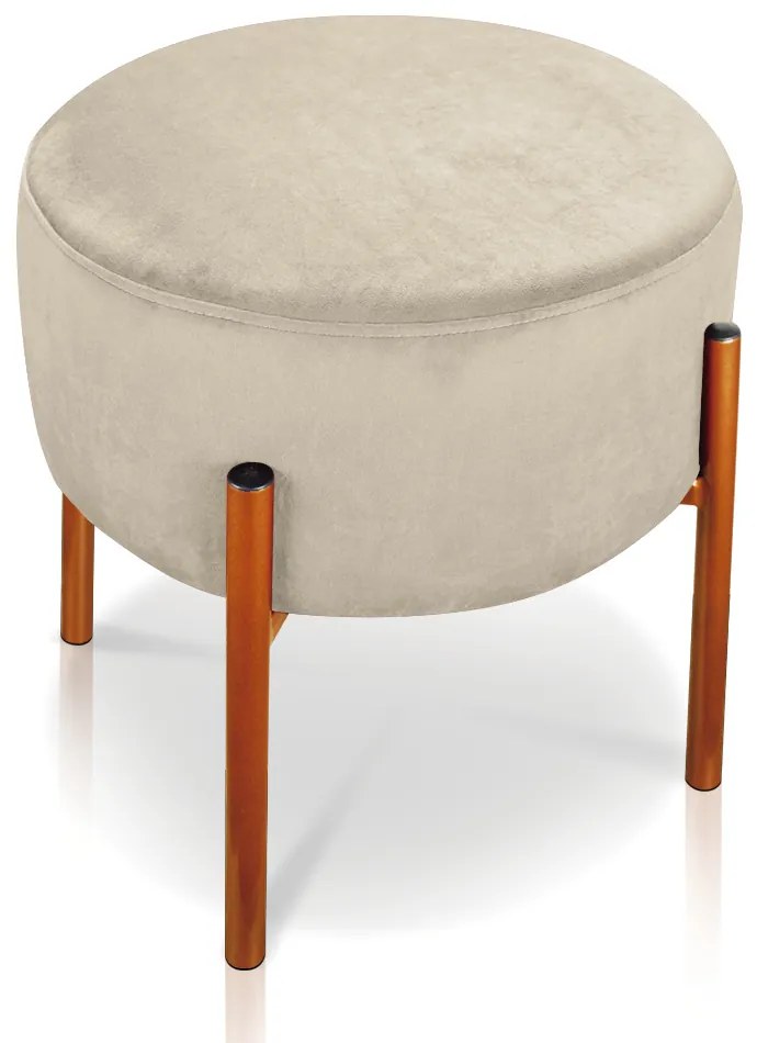 Kit 02 Puffs Iron Suede Bege Base Metálica Cobre - D'Rossi