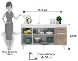 Balcão Gabinete Lis com Pia Inox 150cm 4 Portas L03 Branco/Castanho -