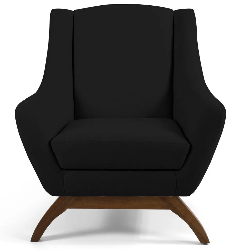 Kit 02 Poltronas Decorativas Sala de Estar Base de Madeira Naomi Veludo Preto G15 - Gran Belo