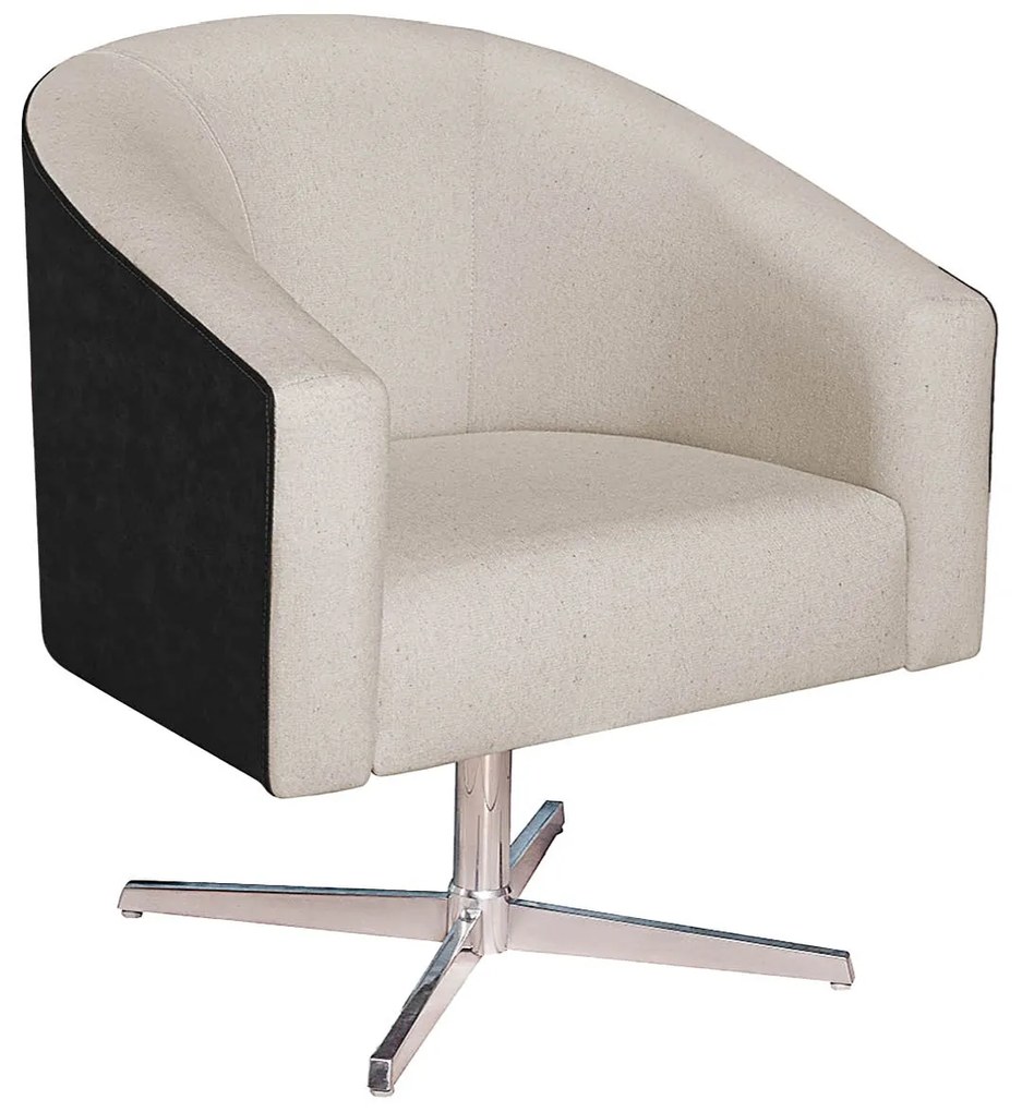 Poltrona Luiza Base Giratória de Metal Factor Preto e Linho - ADJ Decor