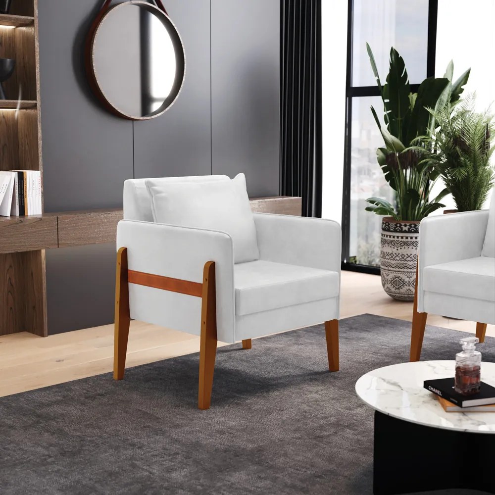 Poltrona Lana Corano Base de Madeira D03 - D'Rossi  - Branco