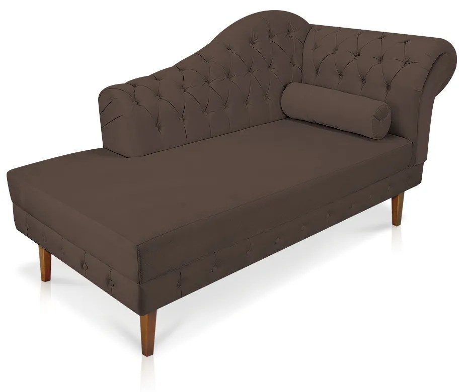 Divã Recamier Capitonê Mônaco 165 cm Suede Marrom Pés Chanfrado- D'Rossi