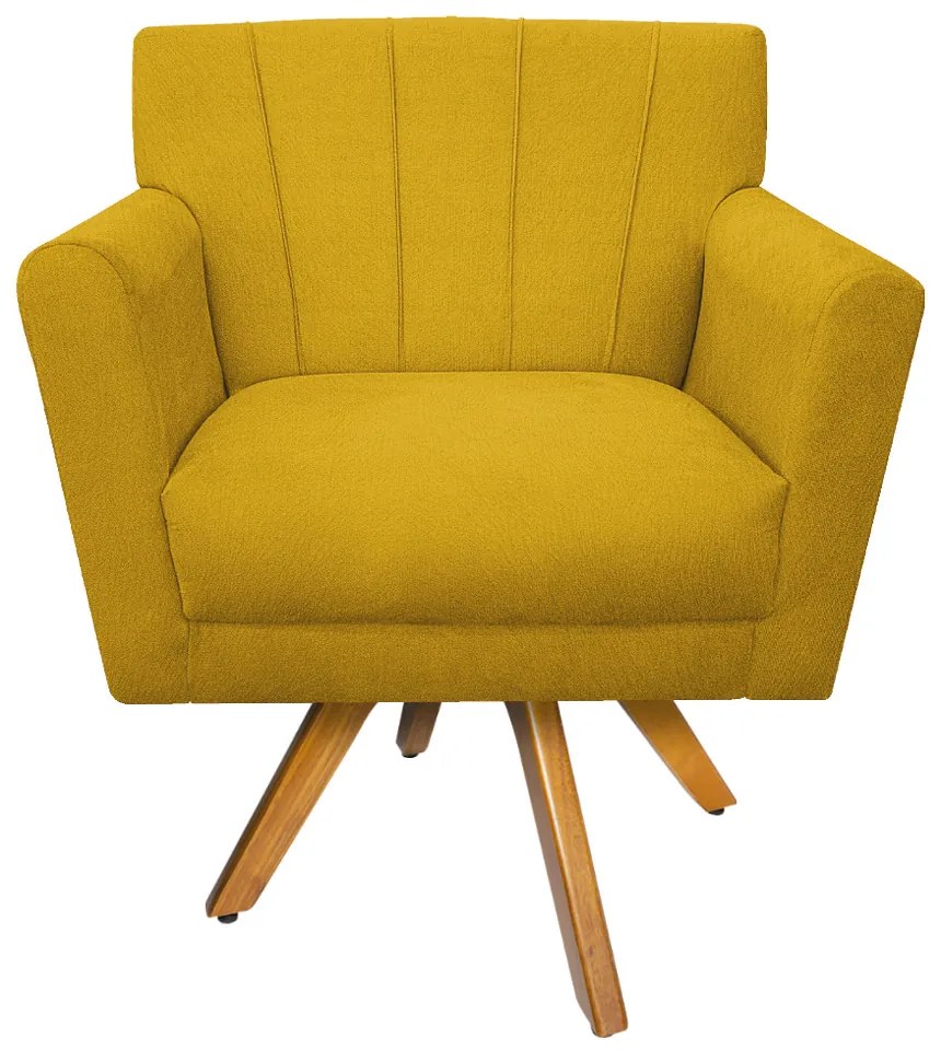 Poltrona Laura Base Giratória de Madeira Suede Amarelo - ADJ Decor