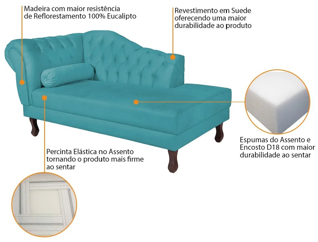Recamier Diana 140cm Lado Direito Suede Azul Turquesa - ADJ Decor
