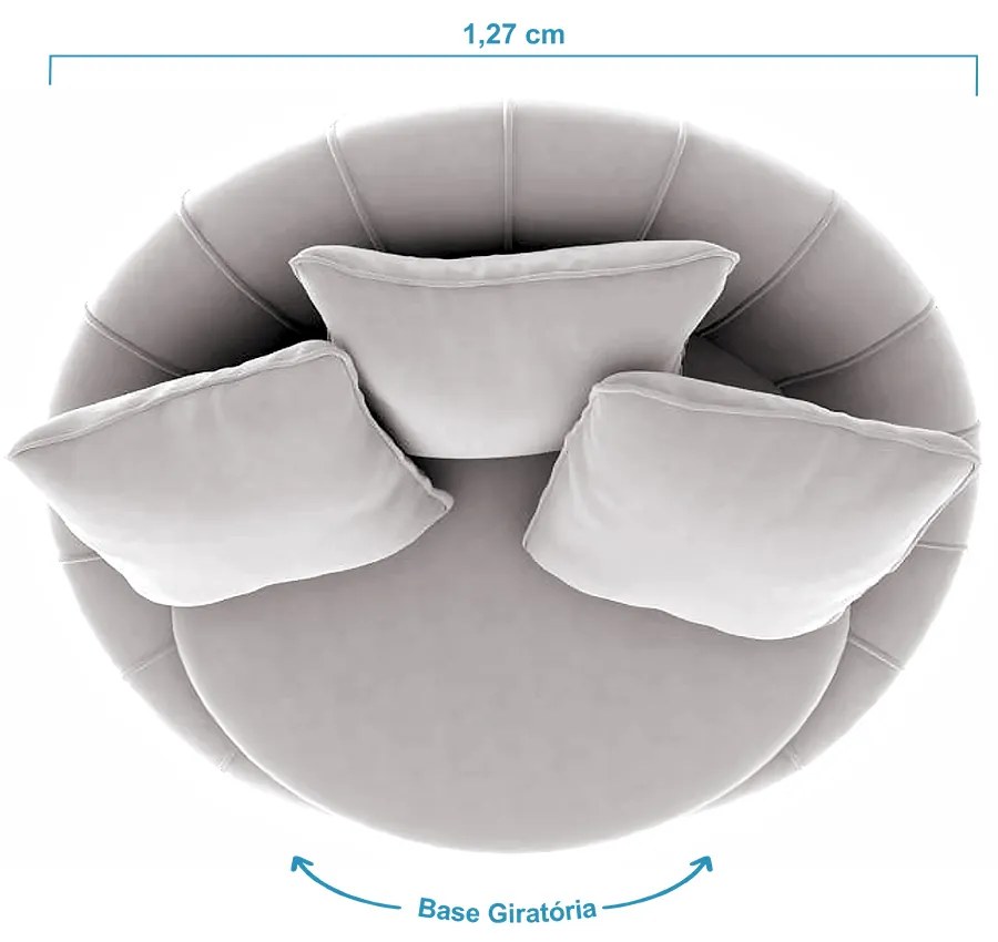Poltrona Decorativa Redonda Giratória Glória Veludo Cinza - Sheep Estofados - Cinza claro