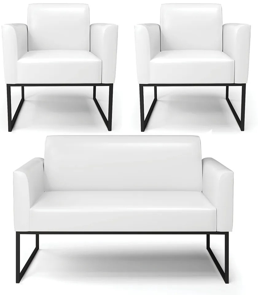 Sofá Namoradeira com 2 Poltronas Base Industrial Preto Marisa Corano D03 - D'Rossi - Branco