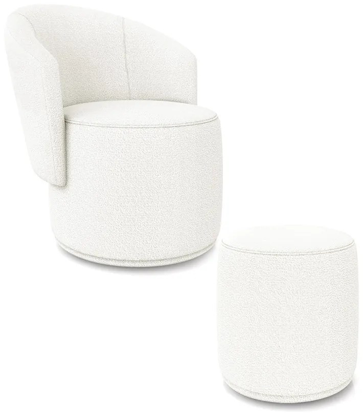 Poltrona e Puff Redondo Orgânico para Sala Malu Bouclê M11 - D'Rossi - Off White