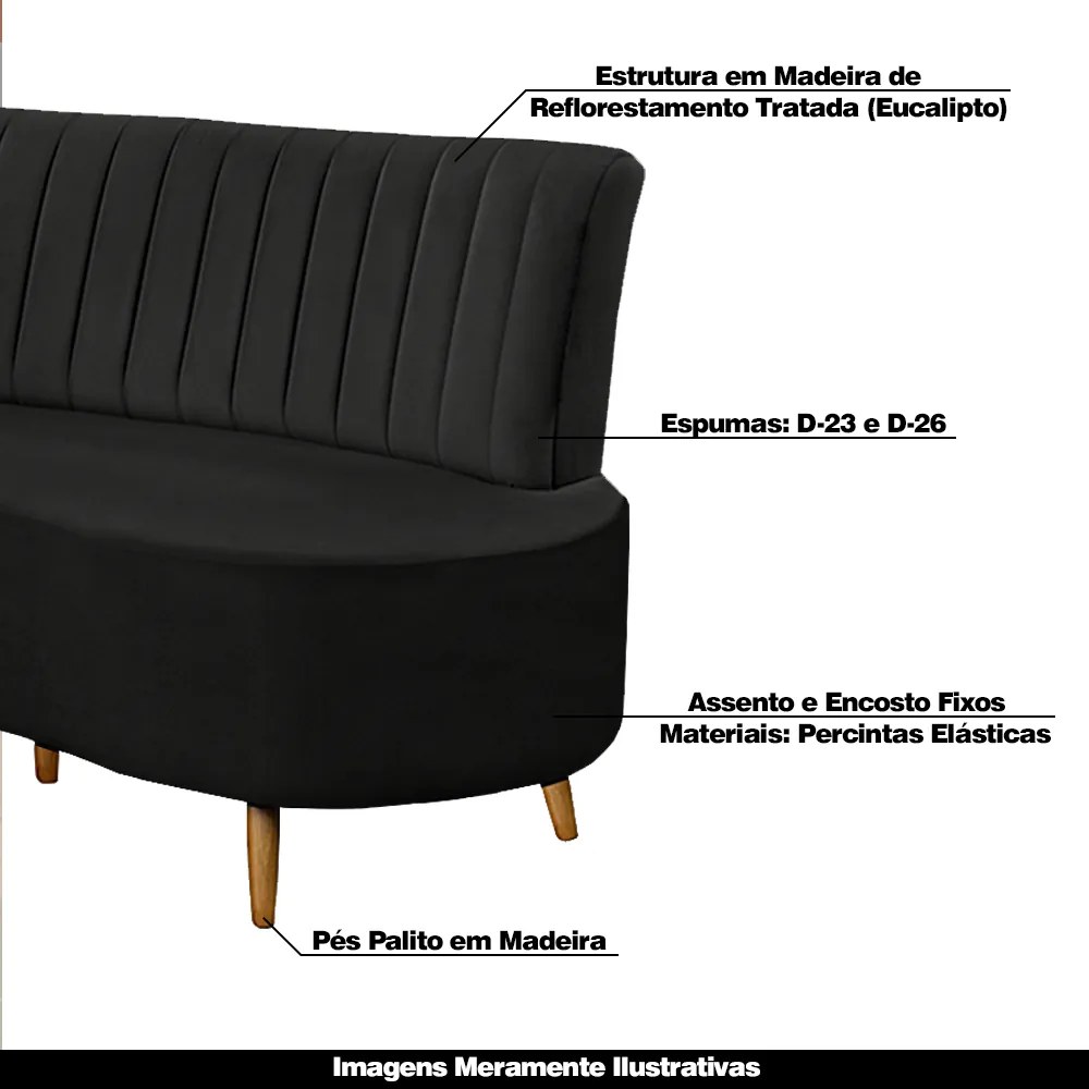 Sofá Decorativo 1,35M 2 Lugares Katara Veludo Preto G33 - Gran Belo