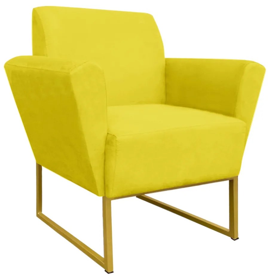 Poltrona Dora Suede Base Metálica Dourado D'Rossi - Amarelo