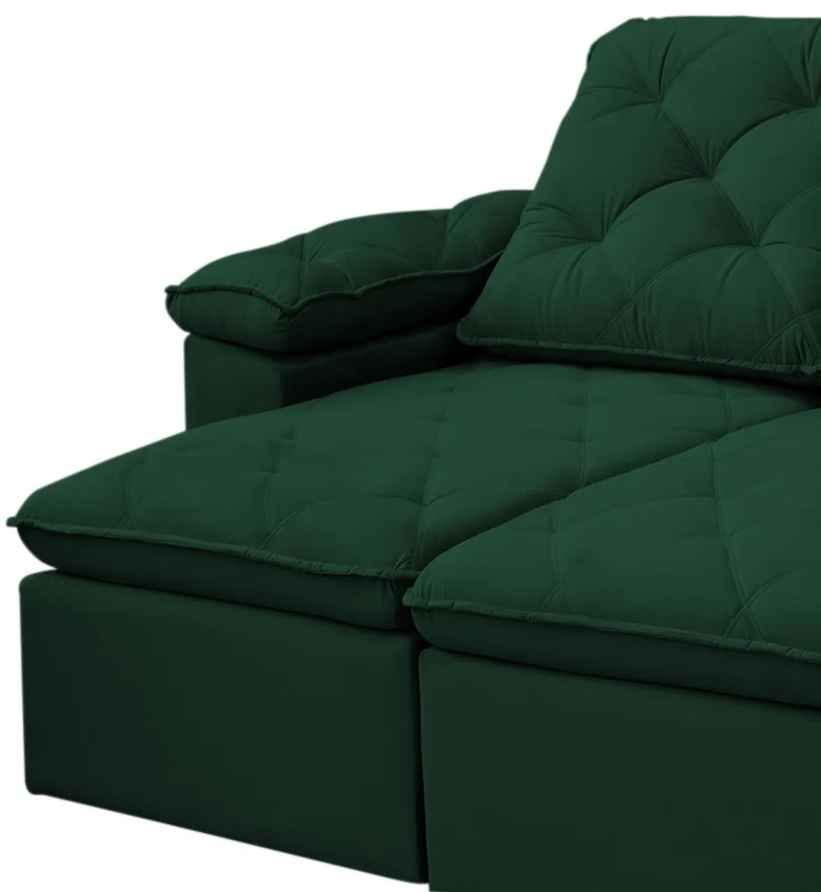Sofá Reclinável Retrátil 3 Lugares 290cm Verus Veludo Verde - Sheep Estofados - Verde escuro