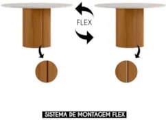 Mesa de Jantar Redonda 135cm 6 Lugares Flex Zuni Ypê/Off N02 - Mpozena