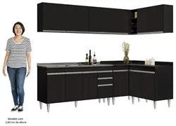 Armário de Cozinha Modulado de Canto 6 Peças CP33 com Pia Inox Preto -