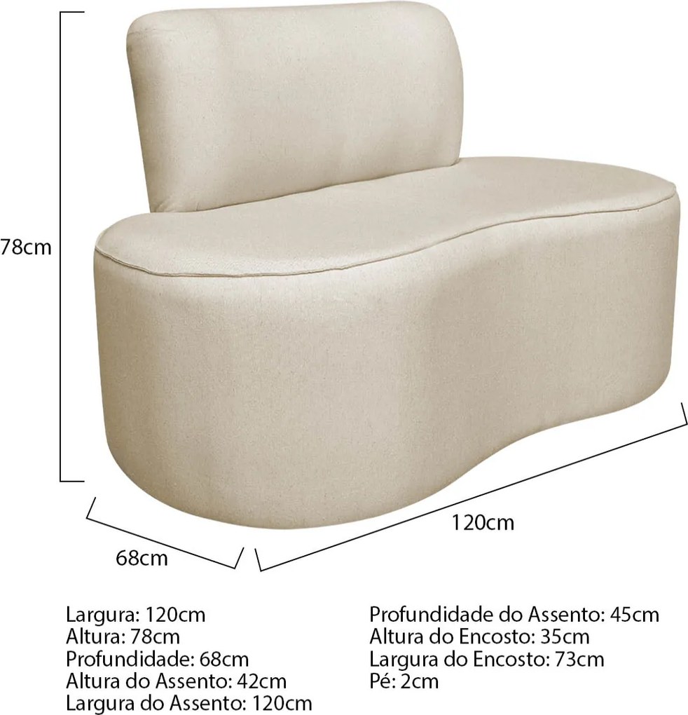 Sofá Curvo 2 Lugares Sala de Estar Recepção Escritório Amsterdã 120cm Corano - ADJ Decor