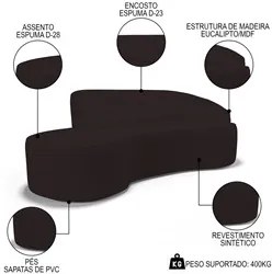 Sofá Living  4 Lugares 280cm Braço Direito Mozart D06 Sintético Marrom