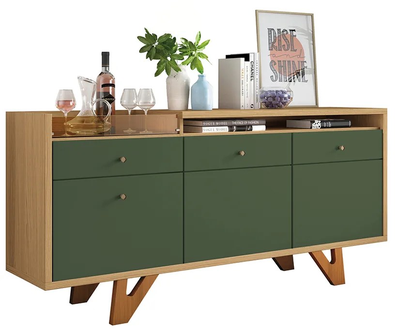 Buffet Aparador Decorativo Noeli com Bandeja Lateral Verde Pistache/Freijó G26 - Gran Belo