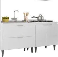 Armário de Cozinha CP05 Com Pia 100cm Pérola Z34 Branco     - Mpozenat