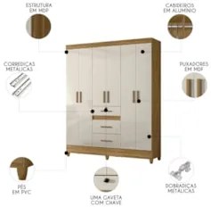 Guarda Roupa Casal 165cm 6 Portas Tati Freijó/Off Z17        - Mpozena