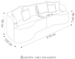 Sofá 3 Lugares 210cm Orgânico Quito Z08 Veludo Cinza Escuro - Mpozenat