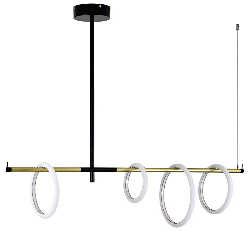 Pendente Ellos Com Haste Fixa 04 Argolas Magnéticas 120X100X30Cm Led 5... (Preto / Champanhe)
